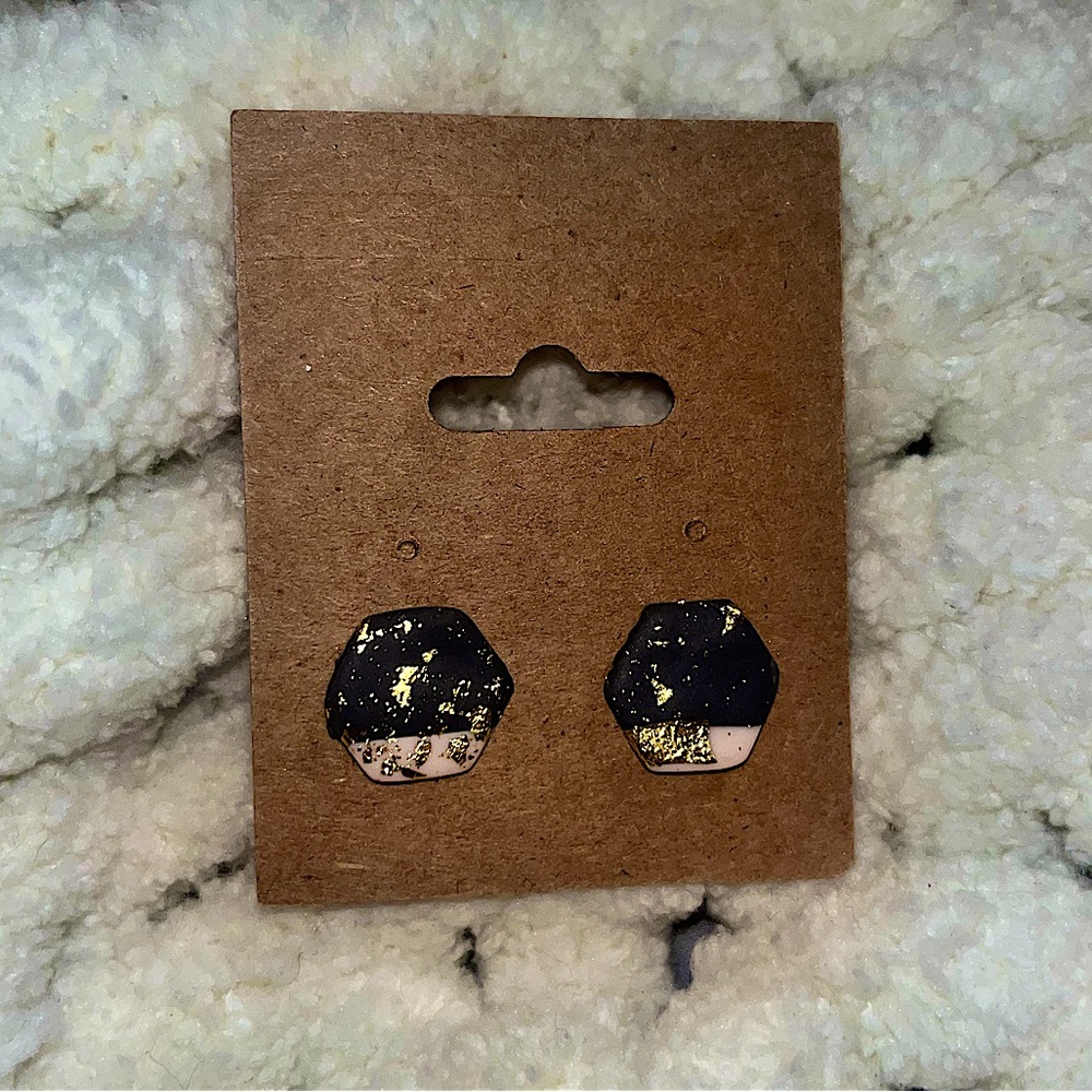 Handmade polymer clay boho gold flake earrings